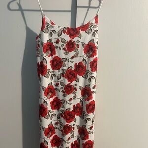 SHEIN Red Floral Midi Dress